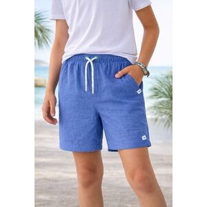 Tommy Bahama Linen Blend Blue Drawstring Shorts Elastic Waist Size XL 14